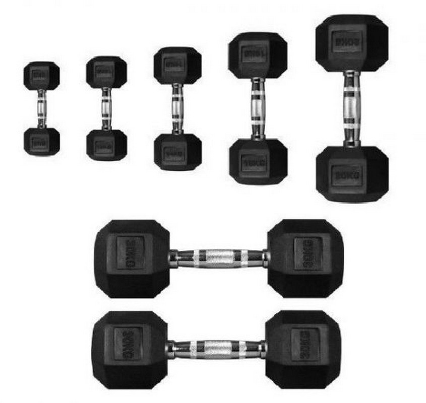 Гантель 45кг Perform Better Rubber Encased Hex Dumbbells 4137-45\BK-45-00 845_800