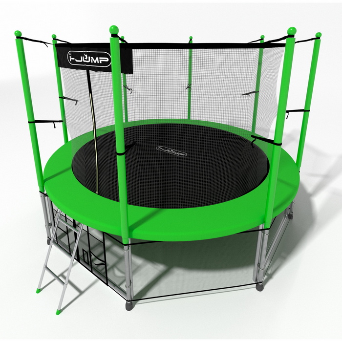 Батут i-Jump Classic 12FT 366 см с нижней сетью и лестницей зеленый 700_700